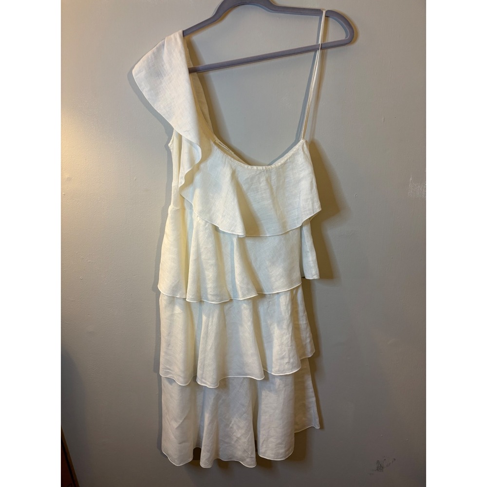 Agatha Italian Linen White One Shoulder Tiered Ruffle Dress